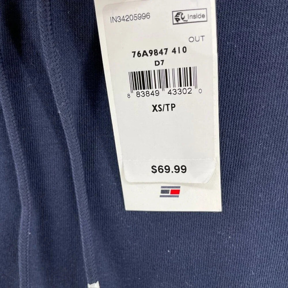 Tommy Hilfiger Sweatshirt Womens XS Navy Blue Mock Neck Ribbed Trim Drawstring - Picture 9 of 11